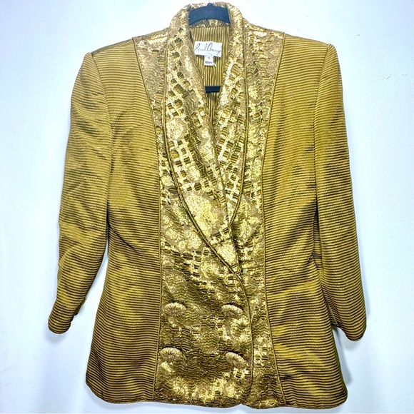 Vintage Raoul Arango Gold Cutout Dressy‎ Cocktail Jacket Blazer Evening Size 6 - Picture 1 of 14